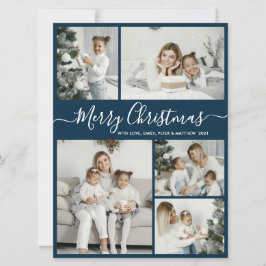 Tarjeta Festiva Blanco Verde azulado simple 5 Navidades de Collage