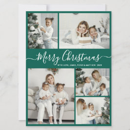 Tarjeta Festiva Blanco verde simple 5 Navidades de Collage de foto