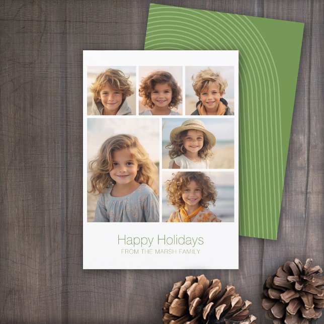 Tarjeta Festiva Blanco verde Zen Arch - 6 Foto - Feliz (Zen Arch Design - Minimal Holiday Card - 6 Photos)