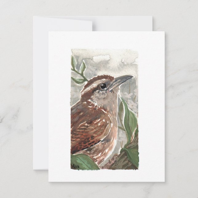 Tarjeta Festiva Blank - Carolina Wren Watercolor Print (Anverso)