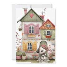 Blank Flat Card Cozy Cottage and Puppy