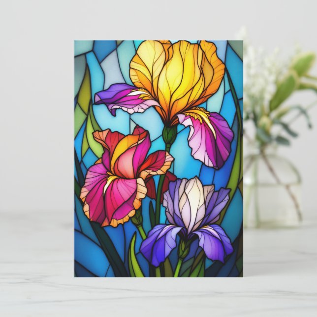 Tarjeta Festiva Blank Flat Greeting Card with Stain-Glass Iris  (Anverso de pie)