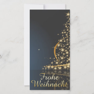 Tarjeta Festiva Blaues Weihnachtsmotiv mit goldenem Weihnachtsbaum