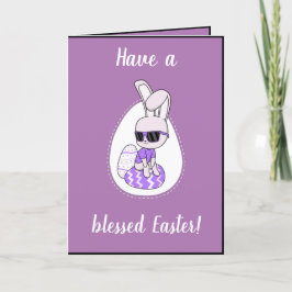 Tarjeta Festiva Blessed Easter Funny Conejo Conejo con Glass
