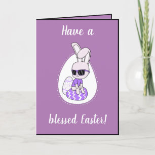 Tarjeta Festiva Blessed Easter Funny Conejo Conejo con Glass