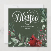 Blessed Festive Green Script Red Berry Pine Bough