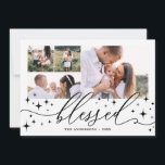 Tarjeta Festiva Blessed multi photo elegant star holiday<br><div class="desc">Blessed multi photo elegant star holiday card. With beautiful blessed script text and delicate stars this multi photo holiday christmas card is sure to suit your theme this year. Change the background color to customize.</div>