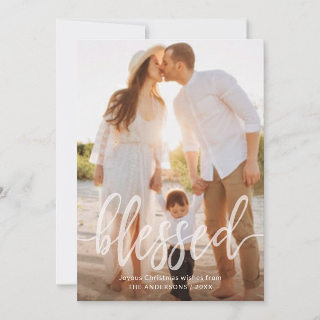 Tarjeta Festiva Blessed Navidades Holiday Script manuscrito Foto (Anverso)