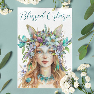 Tarjeta Festiva Blessed Ostara Eostre Spring Equinox Verde azulado