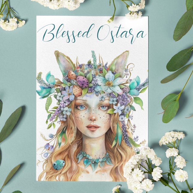 Tarjeta Festiva Blessed Ostara Eostre Spring Equinox Verde azulado (Subido por el creador)