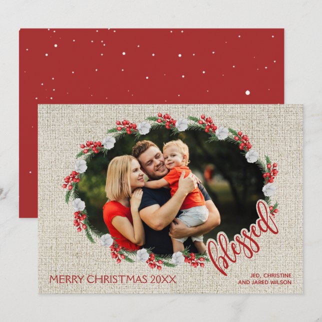 Tarjeta Festiva Blessed Red Berries Navidades Foto (Anverso / Reverso)
