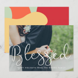 Tarjeta Festiva Blessed Whimsical Script Photo Navidades