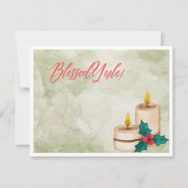 Tarjeta Festiva Blessed Yule Watercolor (Anverso)