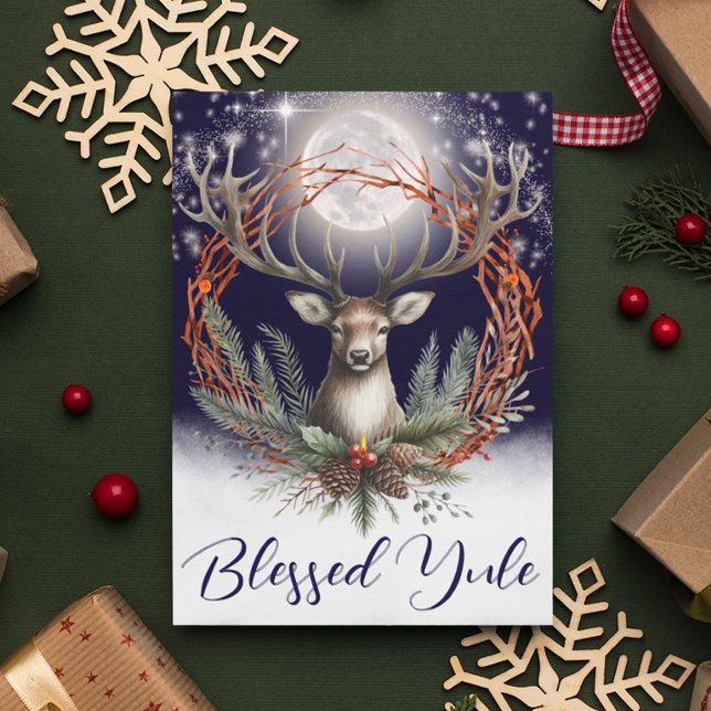 Tarjeta Festiva Blessed Yule Winter Solstice Stag Holiday Card (Subido por el creador)