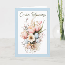 Tarjeta Festiva Blessings Tulip Bouquet Blue plegado