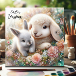 Tarjeta Festiva Blesss Watercolor Bunny And Lamb