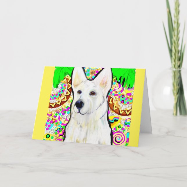 Tarjeta Festiva Bling de Pastor Alemán Blanco (Anverso)
