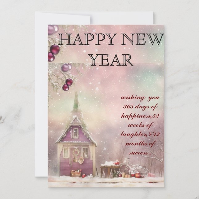 Tarjeta Festiva "Bliss de invierno: Luz Pastel el saludo de Año Nu (Anverso)
