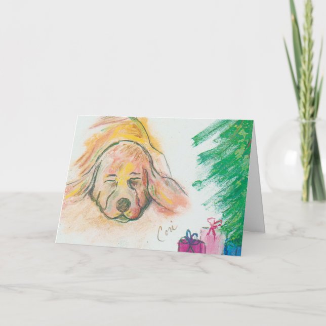 Tarjeta Festiva Blissful Holiday Dreams Basset Hound Dog Navidades (Anverso)