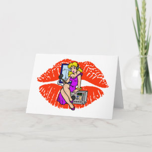 Tarjeta Festiva Blonde Ham Radio Pin-up Chica Smoochie Card