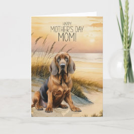 Tarjeta Festiva Bloodhound Dog Sunset Beach Mother's Day