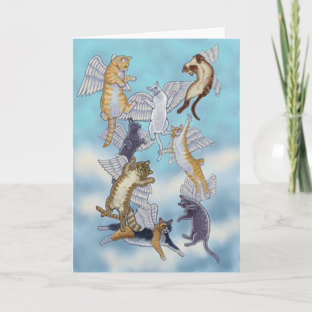 Tarjeta Festiva Bloqueo de gatos ángel por Rachel Armington (Anverso)