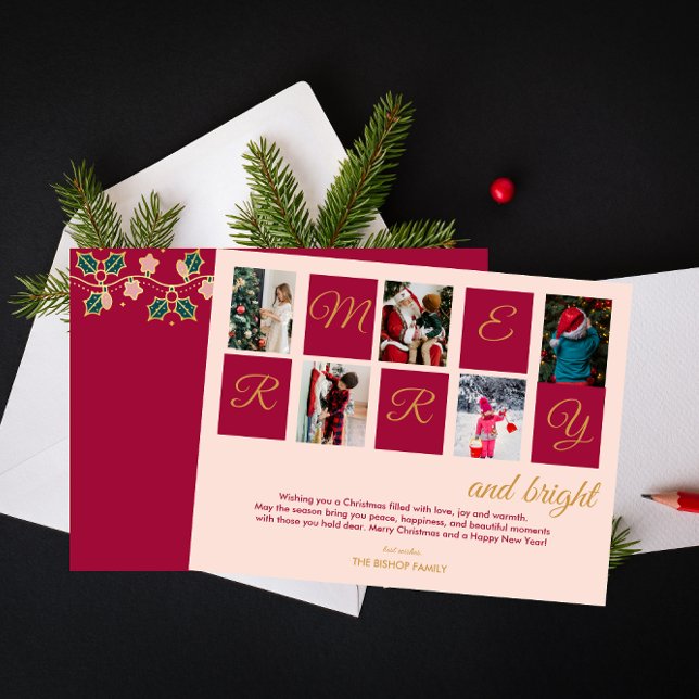 Tarjeta Festiva Bloques modernos de fotos merry y luminosas (Subido por el creador)