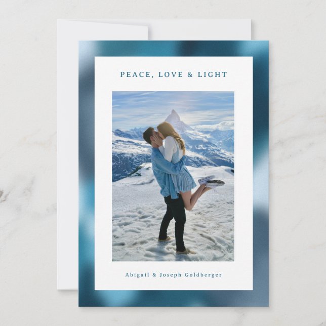 Tarjeta Festiva Blue Abstract Gradient Hanukkah Photo (Anverso)