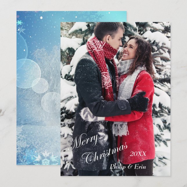 Tarjeta Festiva Blue Abstract Winter Modern Navidades (Anverso / Reverso)