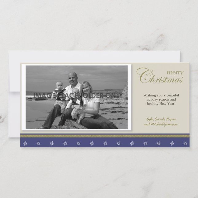 Tarjeta Festiva Blue and Gold Christmas Photo Card (Anverso)