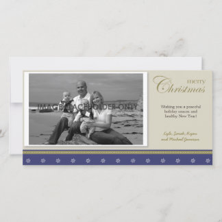 Tarjeta Festiva Blue and Gold Christmas Photo Card