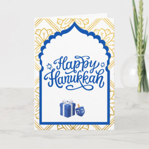 Tarjeta Festiva Blue and Gold Happy Hanukkah