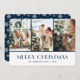 Tarjeta Festiva Blue  and White Snowflakes Photo Christmas Card
