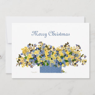 Tarjeta Festiva Blue and Yellow Mixed Media Flower Bouquet