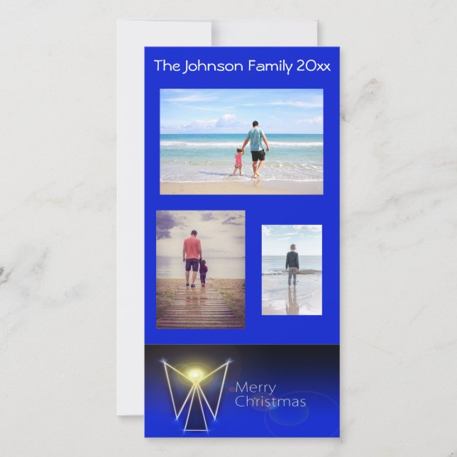 Tarjeta Festiva Blue Angel Merry Christmas 3 Photo (Anverso)
