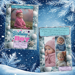 Tarjeta Festiva Blue Birthday Boy White Christmas Snowflakes Photo