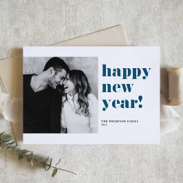 Tarjeta Festiva Blue Bold Typography Photo Happy New Year 2025