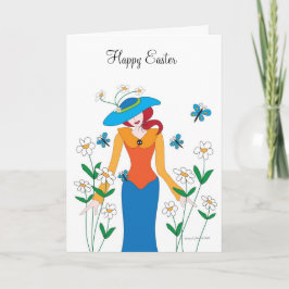 Tarjeta Festiva Blue Bonnet Easter Girl Holiday Card