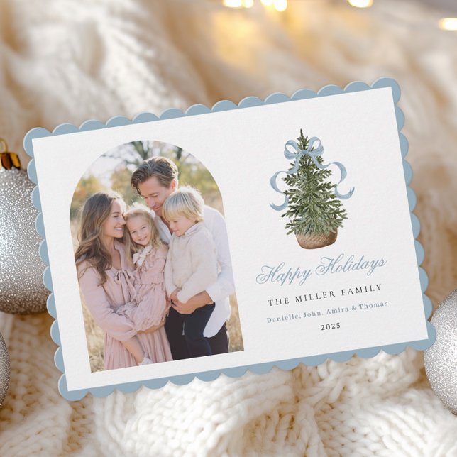 Tarjeta Festiva Blue Bow Christmas Tree Holiday Card (Subido por el creador)