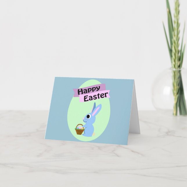 Tarjeta Festiva Blue Bunny Happy Easter (Anverso)
