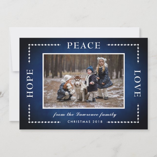 Tarjeta Festiva Blue Chalkboard Hope Peace Love Navidades Foto (Anverso)