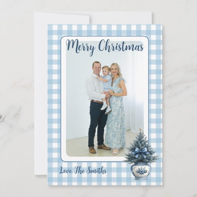 Tarjeta Festiva Blue Chinoiserie Christmas tree Grandmillenial (Anverso)