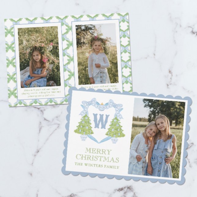 Tarjeta Festiva Blue Chinoiserie Escudo Monograma de árbol de Navi (Subido por el creador)