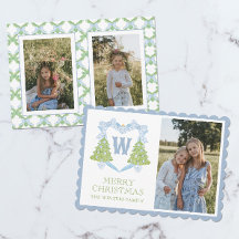 Blue Chinoiserie Escudo Monograma de árbol de Navi