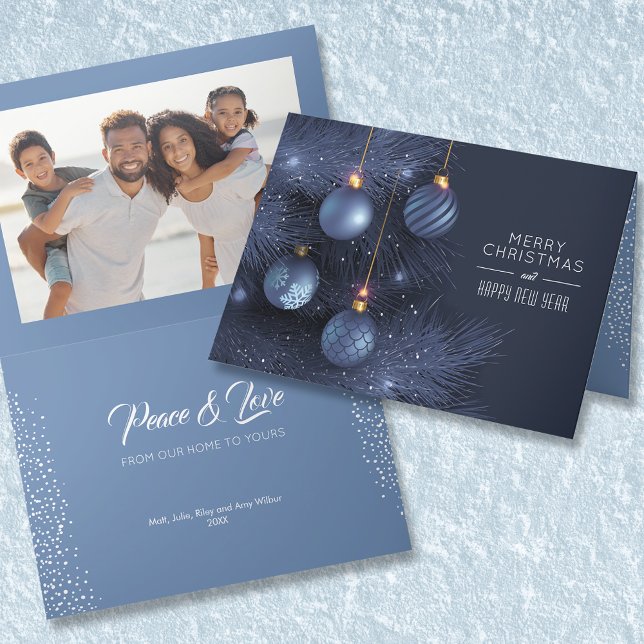 Tarjeta Festiva Blue Christmas Ornaments 1 Photo Folded (Subido por el creador)