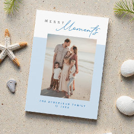 Tarjeta Festiva Blue Coastal Merry Moments Family Photo Christmas