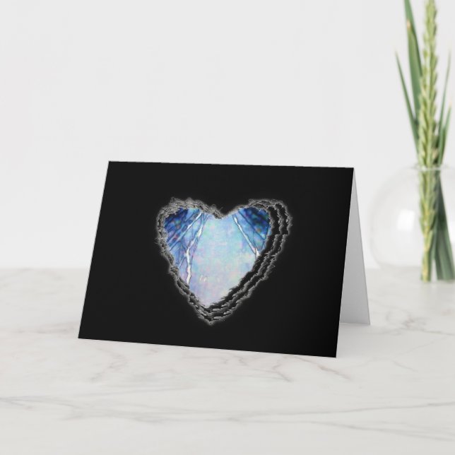 Tarjeta Festiva Blue Crystal Resumen Corazón Romance Valentine Amo (Anverso)