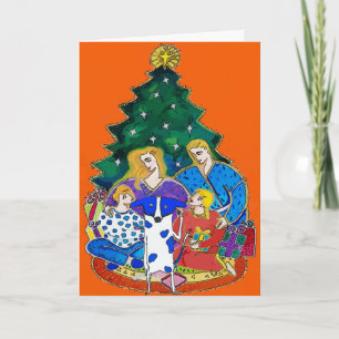 Tarjeta Festiva Blue Dot Dig, familia de Navidades