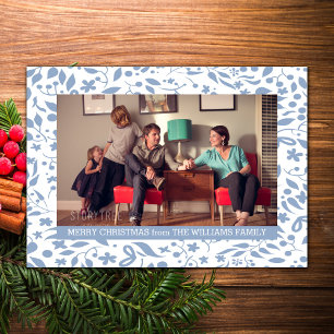 Tarjeta Festiva Blue Elegage Foliage Holiday Flat