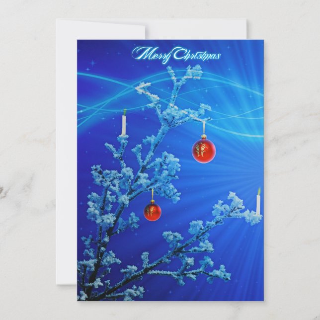 Tarjeta Festiva Blue Elegant Stars Balls Tree Merry Christmas (Anverso)